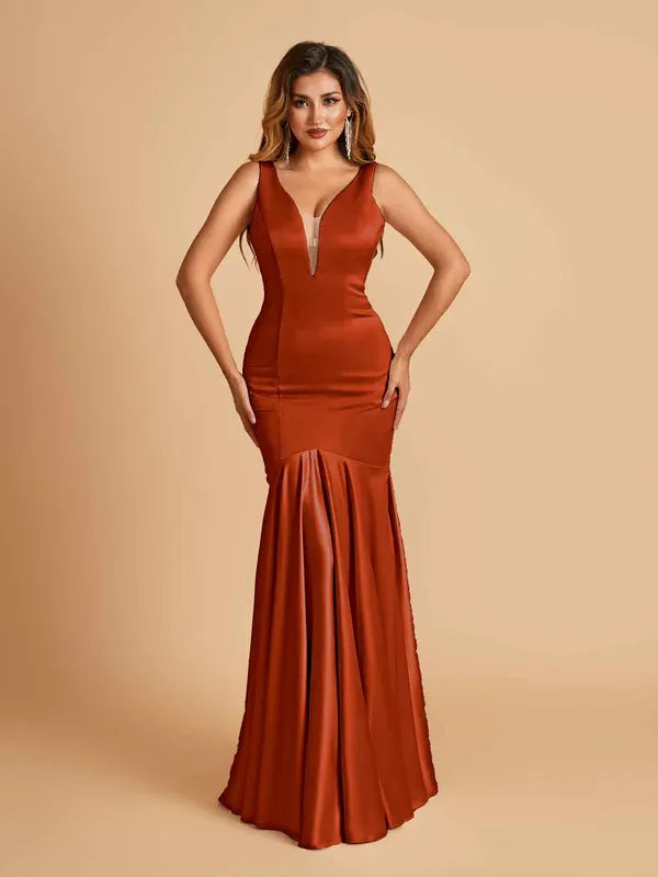 Rust Satin Prom Dresses (Express Delivery) kiarelys