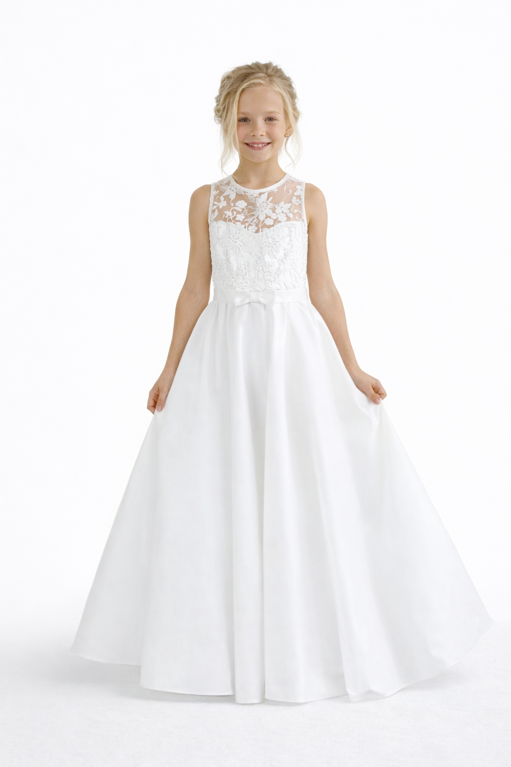 Elegant Lace Bodice Flower Girl Dress Sleeveless Ball Gown Floor Length Tulle Wedding Party