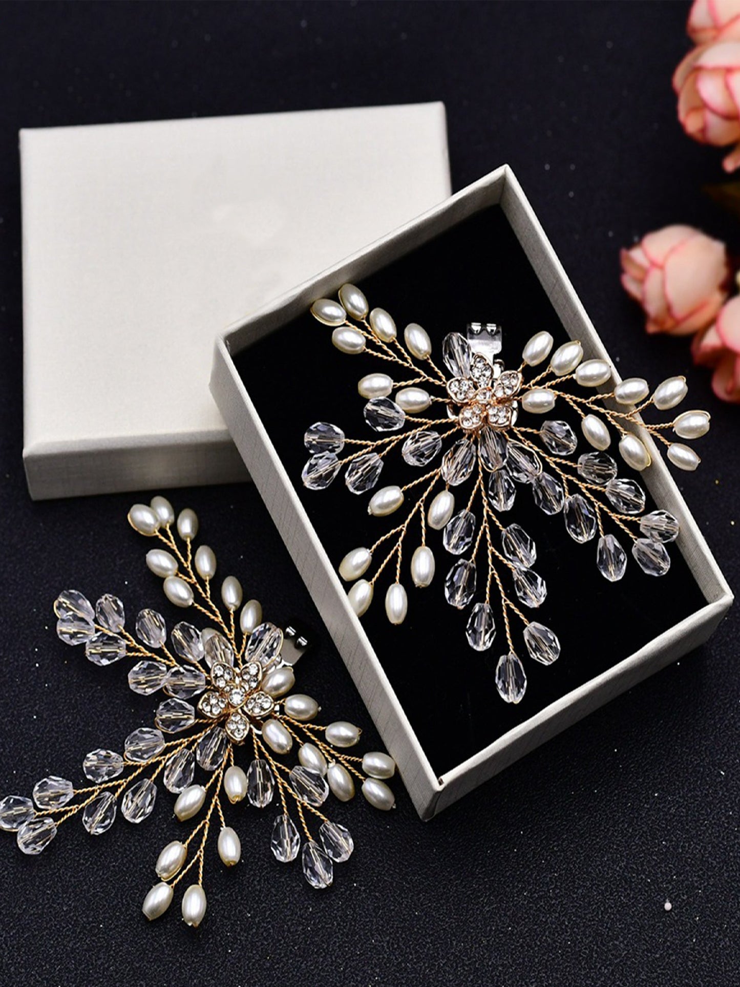 Sparkly Wedding Shoes Accessories Pearl Crystal Handmade Shoe Buckle, Prom Party,HX10