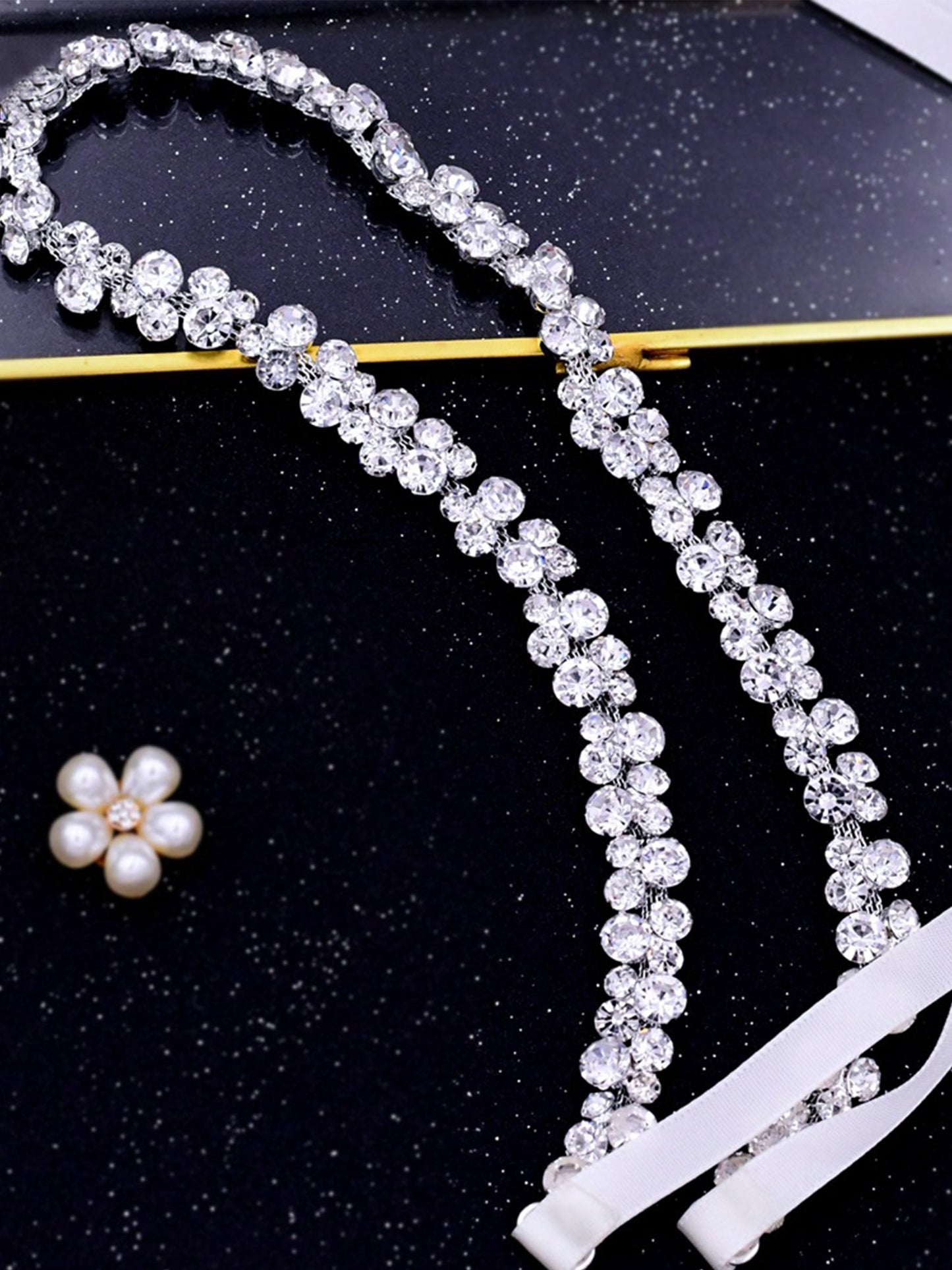 Sparkly Luxury Beaded Thin Brides Sash For Wedding