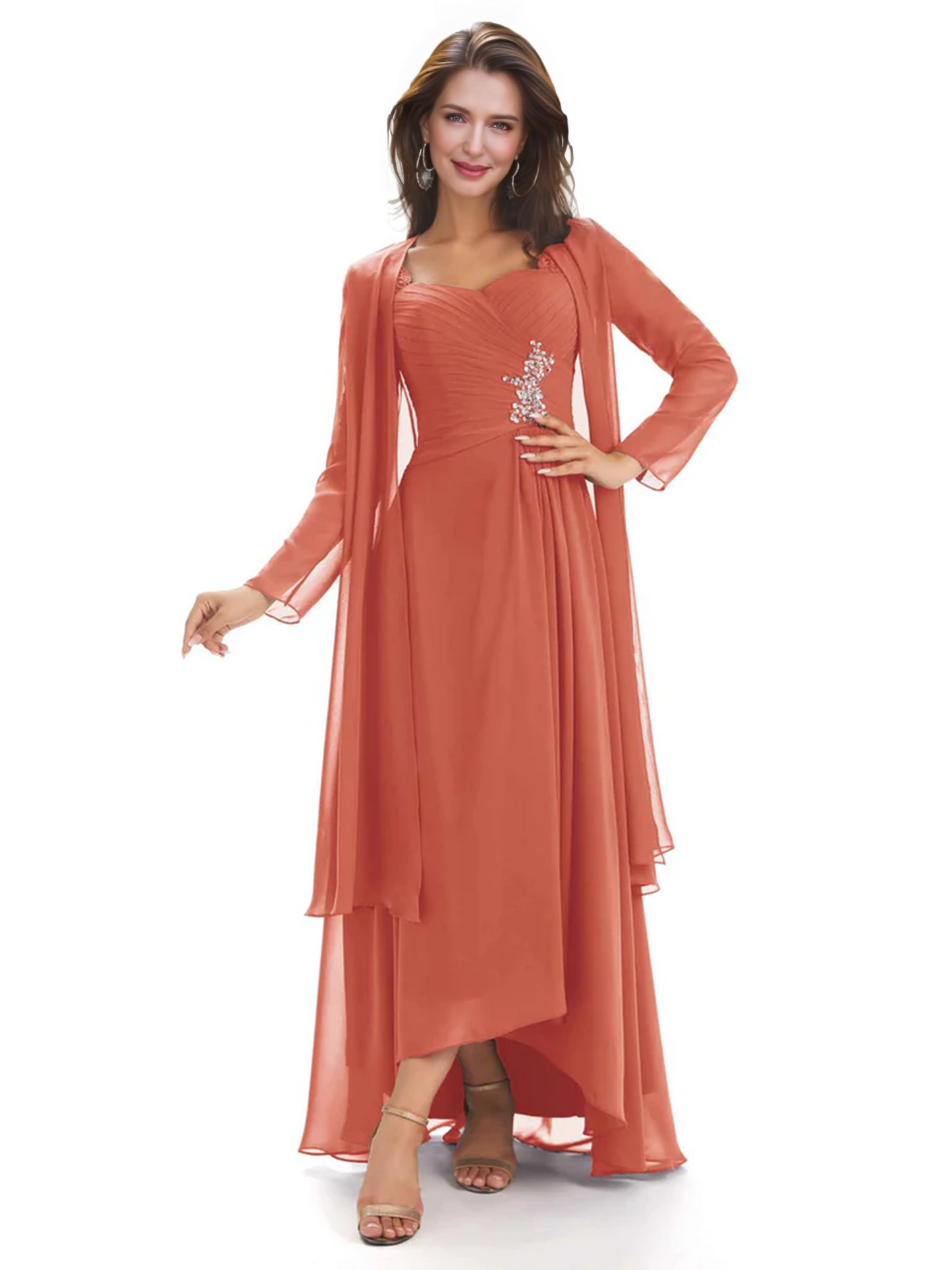 Elegant Asymmetric Neck Long A-Line Chiffon Mother of the Brides Dresses Mom Outfit