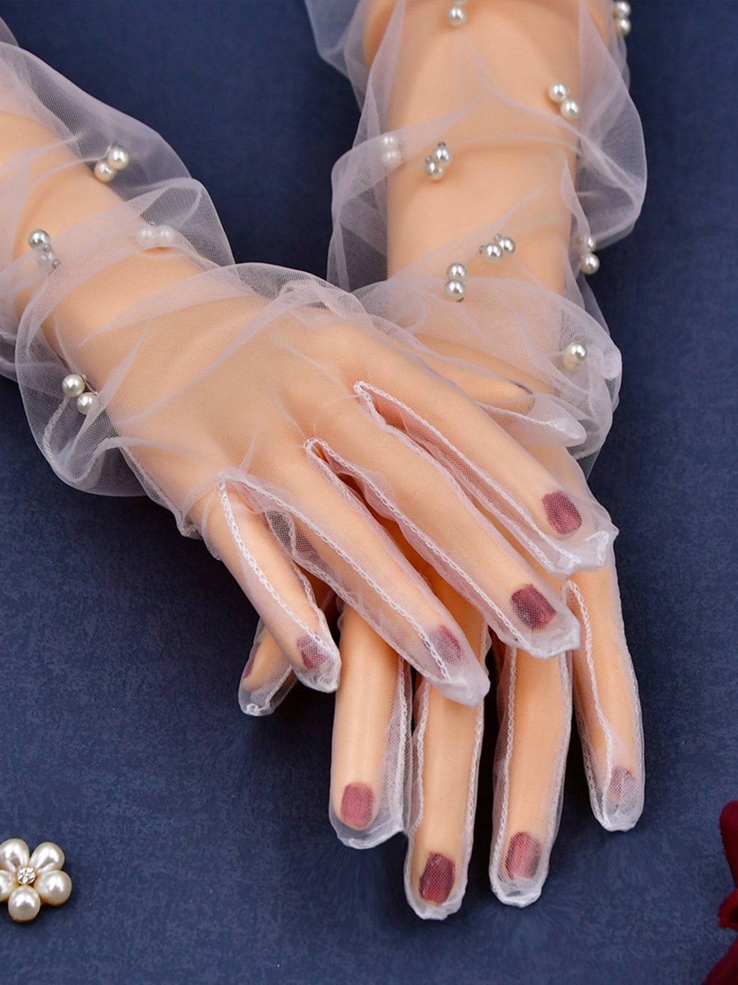 Elegant pearls Simple Long Bridal Gloves, VM04
