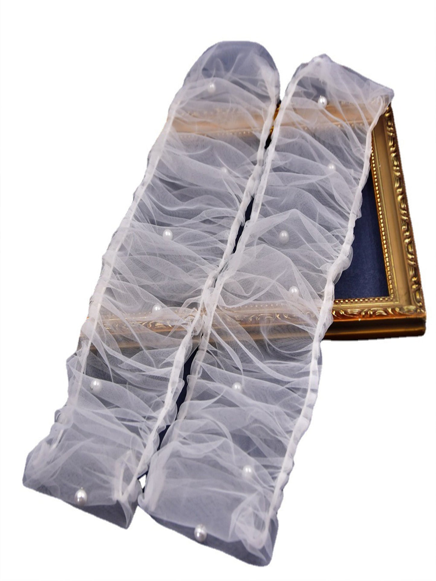 Versatile Multi Layer Fluffy Extended Pearl Long Bridal Gloves