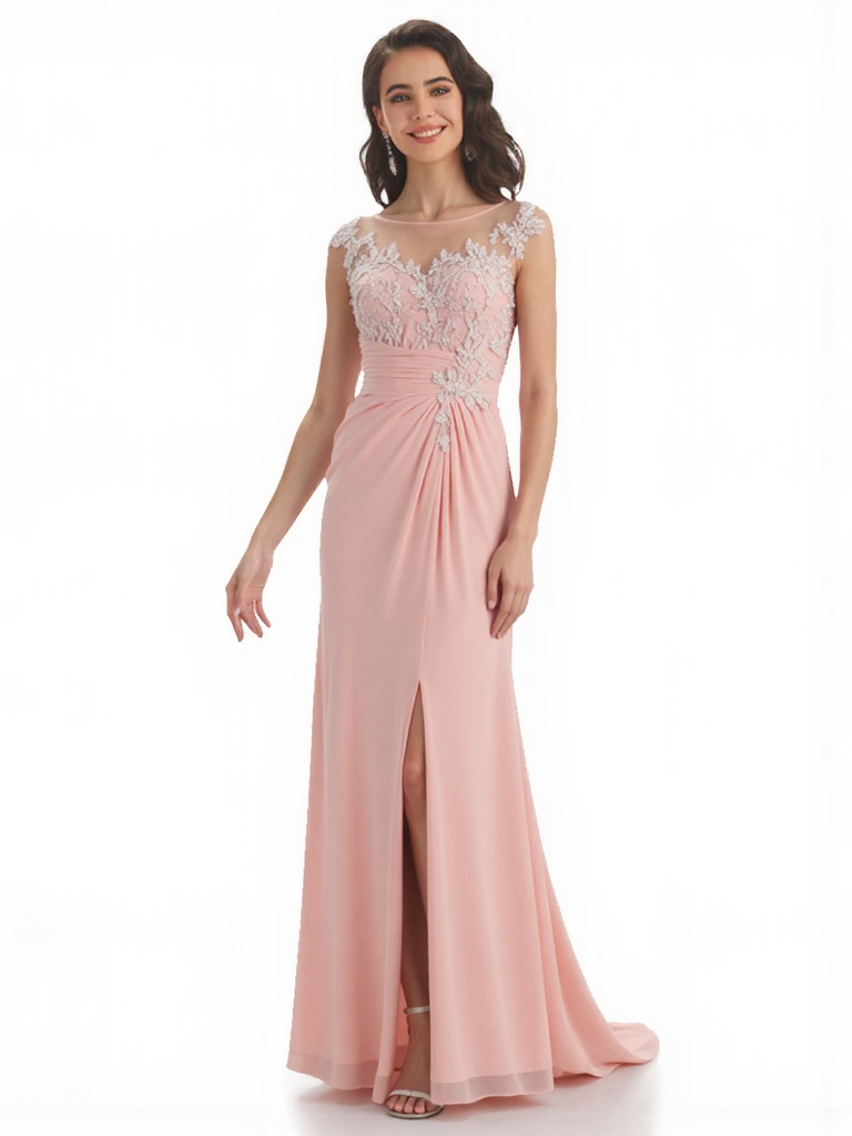 Sleeveless Lace Mother of the Brides Dresses Floor Length A-line Slit for Wedding