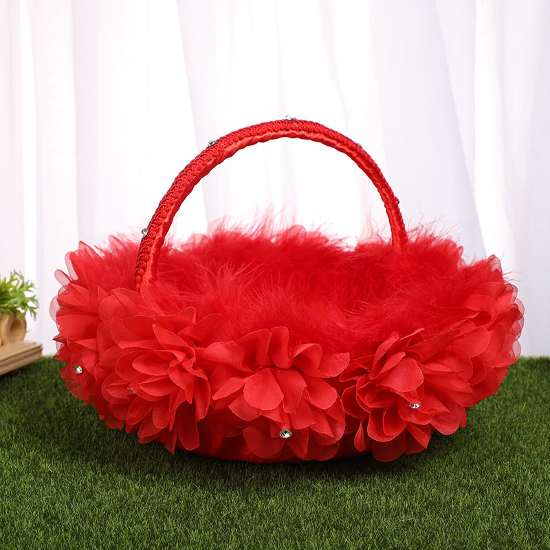 Creative Handmade Ostrich Feather Wedding Flower Basket, HL-5619
