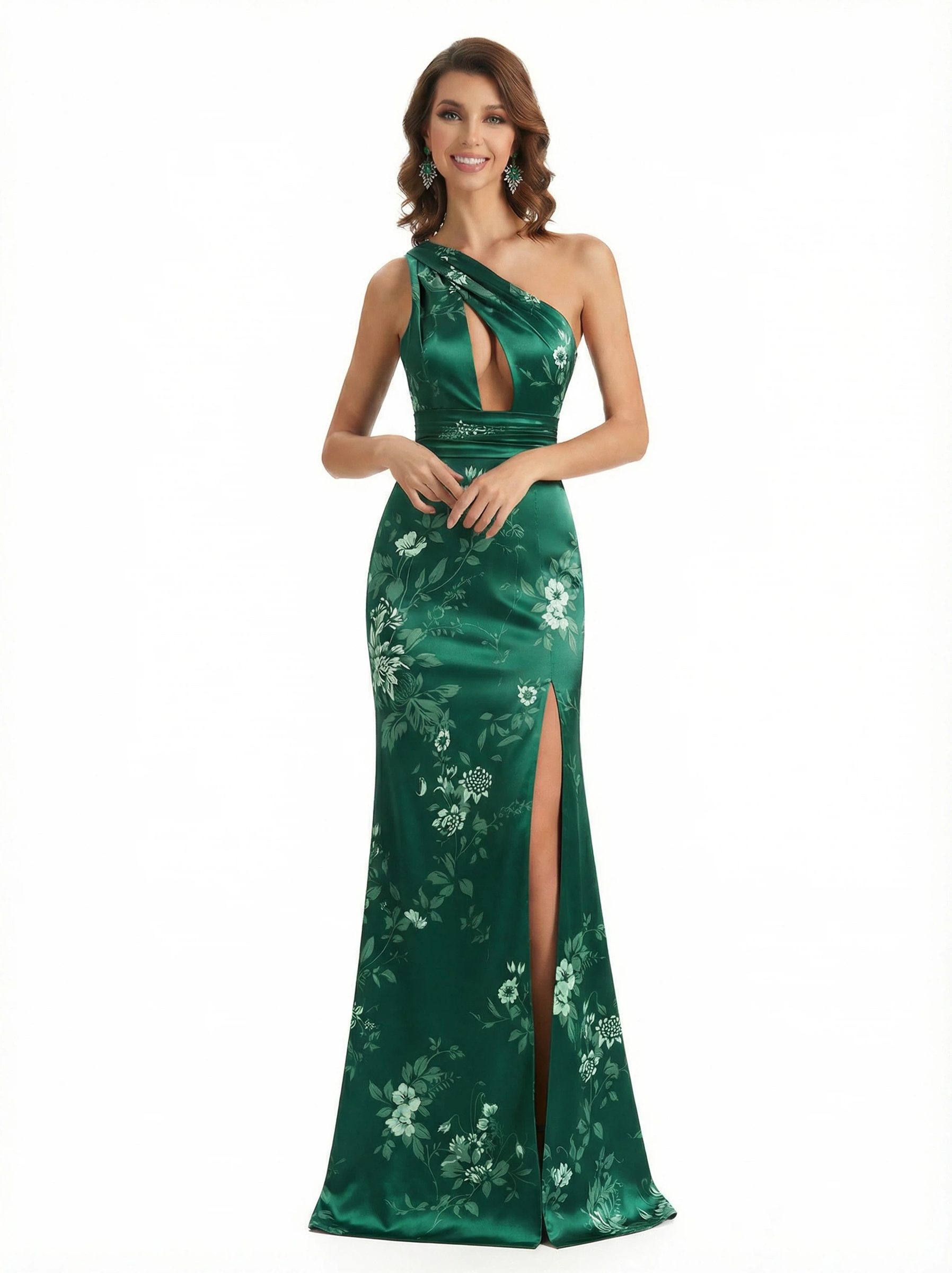 women's one-shoulder flower side-slit dress Floral One Shoulder Side Slit Maxi Dress