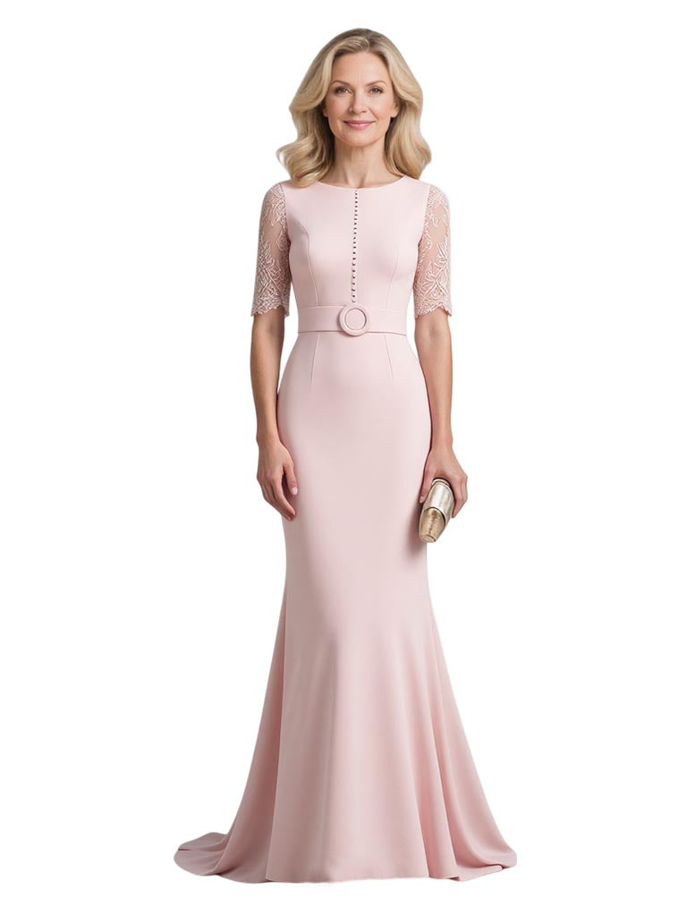 Mermaid Chiffon Mother of The Bride Dresses Lace Wedding Formal Dress Pink