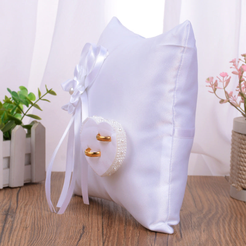 White Wedding Ring Pillow Camellia Accessories Square Ring Box For Bride and Groom