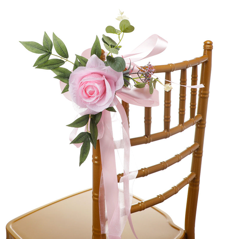European Outdoor Forest Artificial Flowers Decoration Wedding Party Decorative Chair Back Flowers