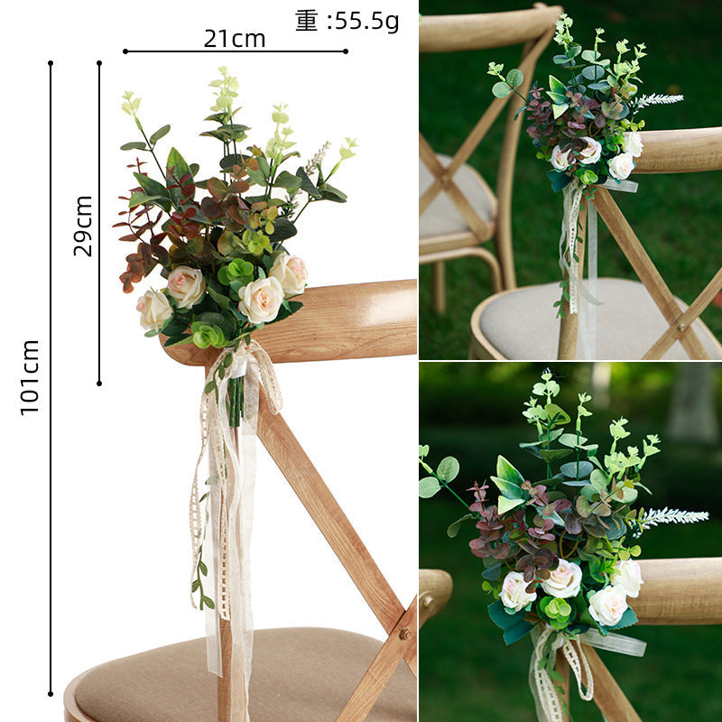 Wedding Decorative Chair Back Flower Eucalyptus Double Petal Daisy Flower
