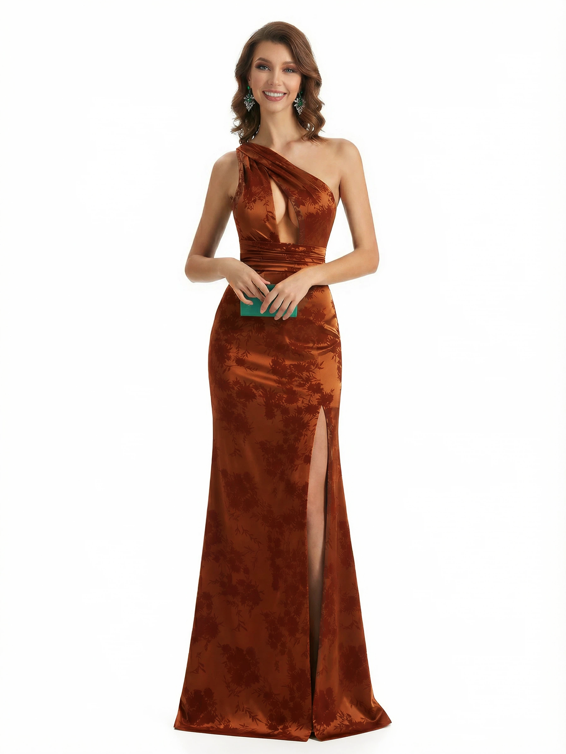 women's one-shoulder flower side-slit dress ChicSew Elegant Floral Dresses For Wedding Guests Simple One Shoulder Split Mermaid Floral Satin Maxi Floral Formal Dresses For Women