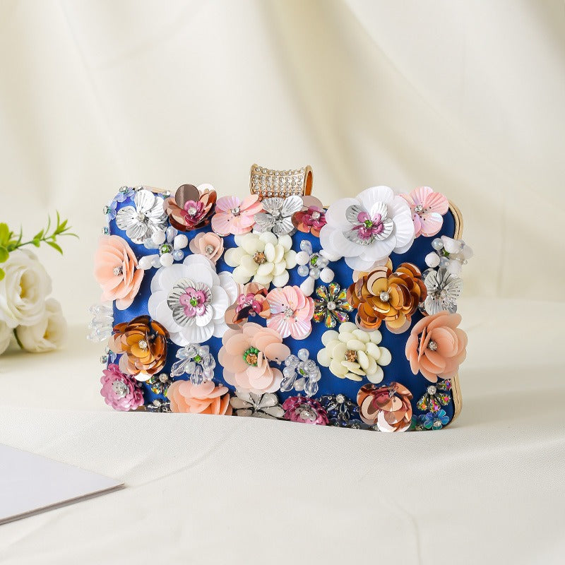 Floral Evening Handbags Colorful Rhinestone Clutch Purses Floral Bride Wedding Handbag Chain Shoulder Bag