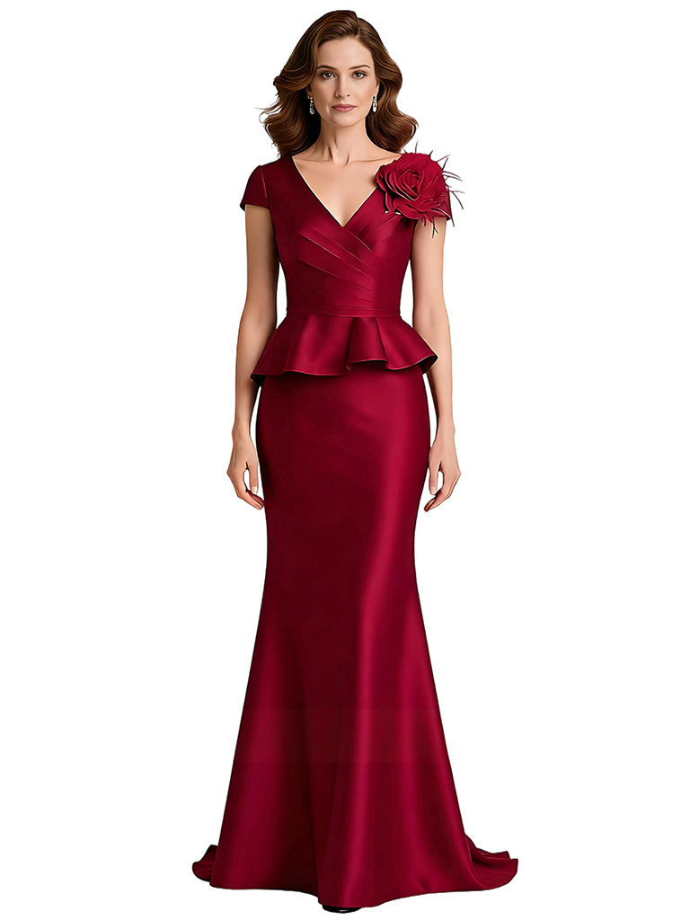 V-Neck Satin Wedding Formal Dresses Satin Mother of The Groom Dresses Wedding Outfits for Moms