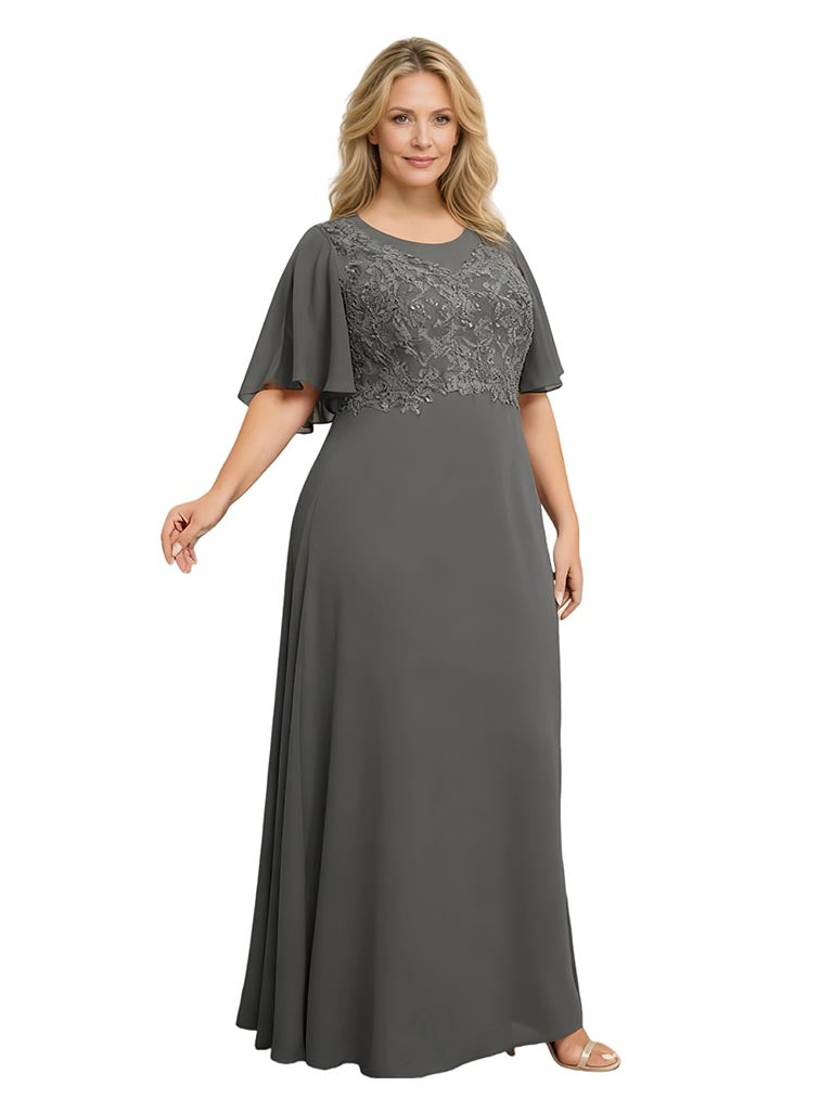 Chiffon Round Neck Mother of The Bride Dresses A-line Evening Gowns