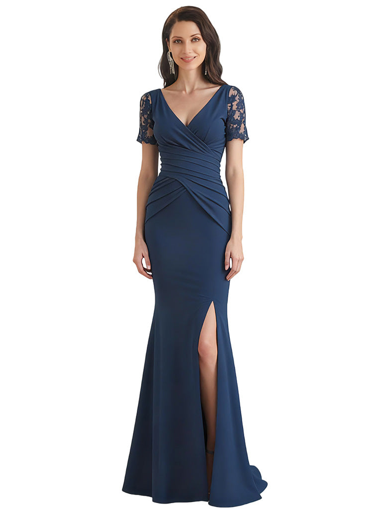 Lace V-neck Mother of The Bride Dresses Long Formal Evening Dresses Mermaid