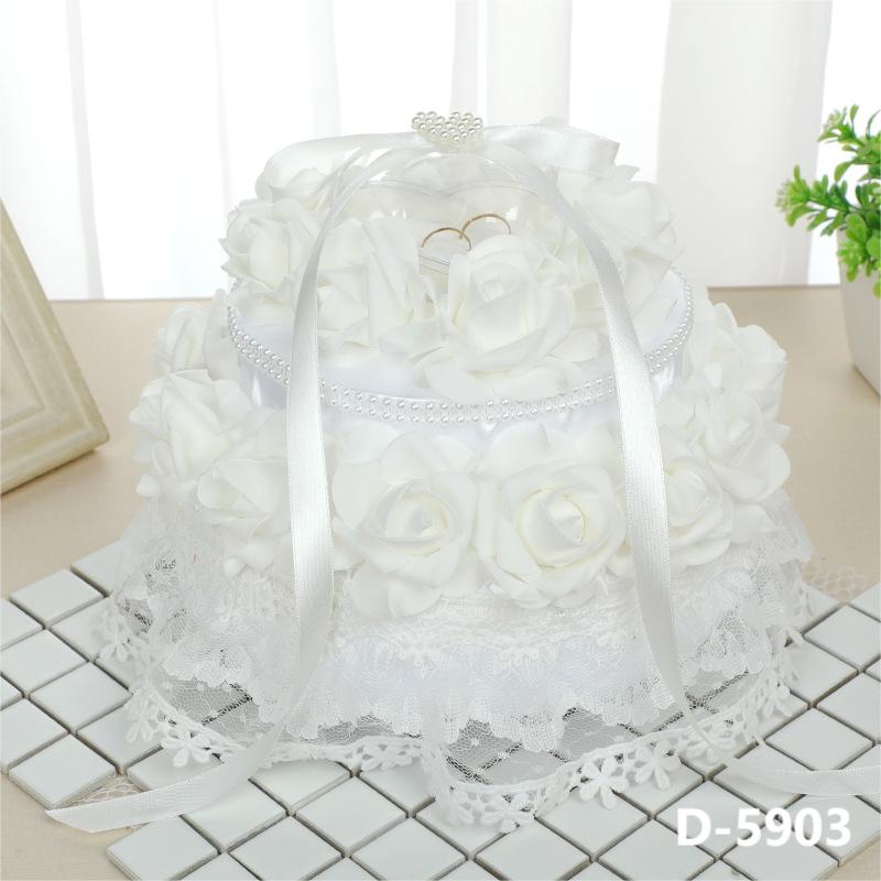 Pearl And Rose Accessories Wedding Ring Pillow Lace Creative Cake Shape Wedding Ring Box