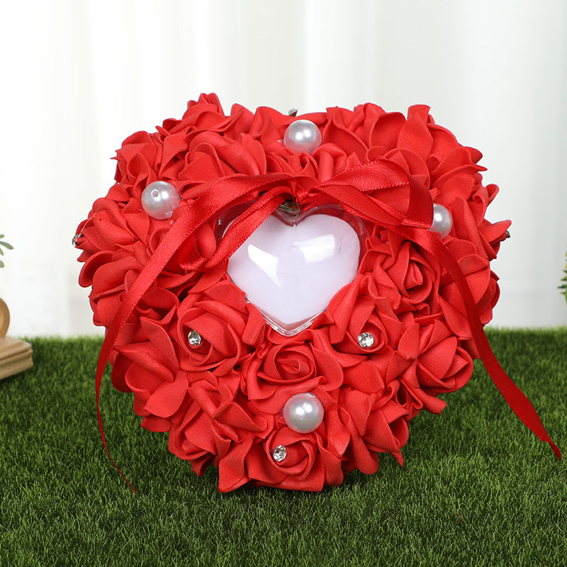 PE Foam Rose Flower Heart Shape Ring Pillow Wedding Ring Box