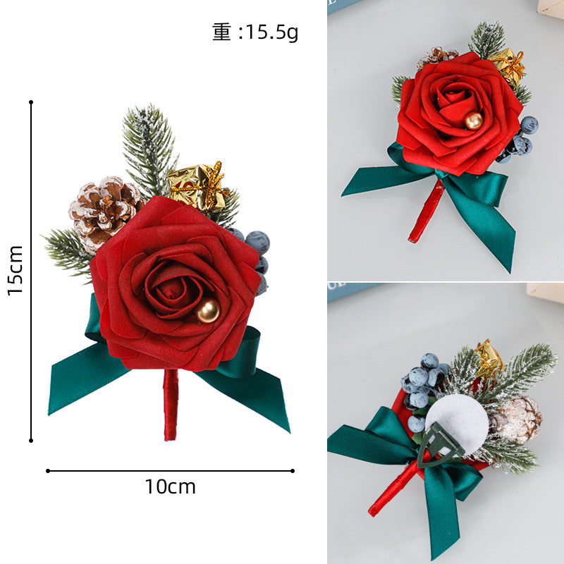 New Creative Style Christmas Wedding Boutonniere Red Flower Christmas Decoration Men Boutonniere