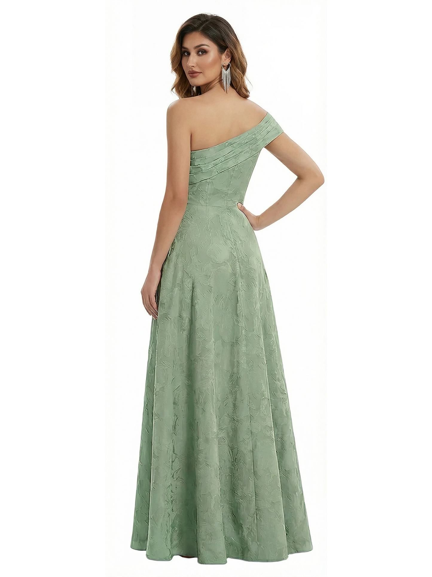 Elegant One Shoulder Floral Burnout Chiffon A-Line Formal Evening Dresses Side Slit