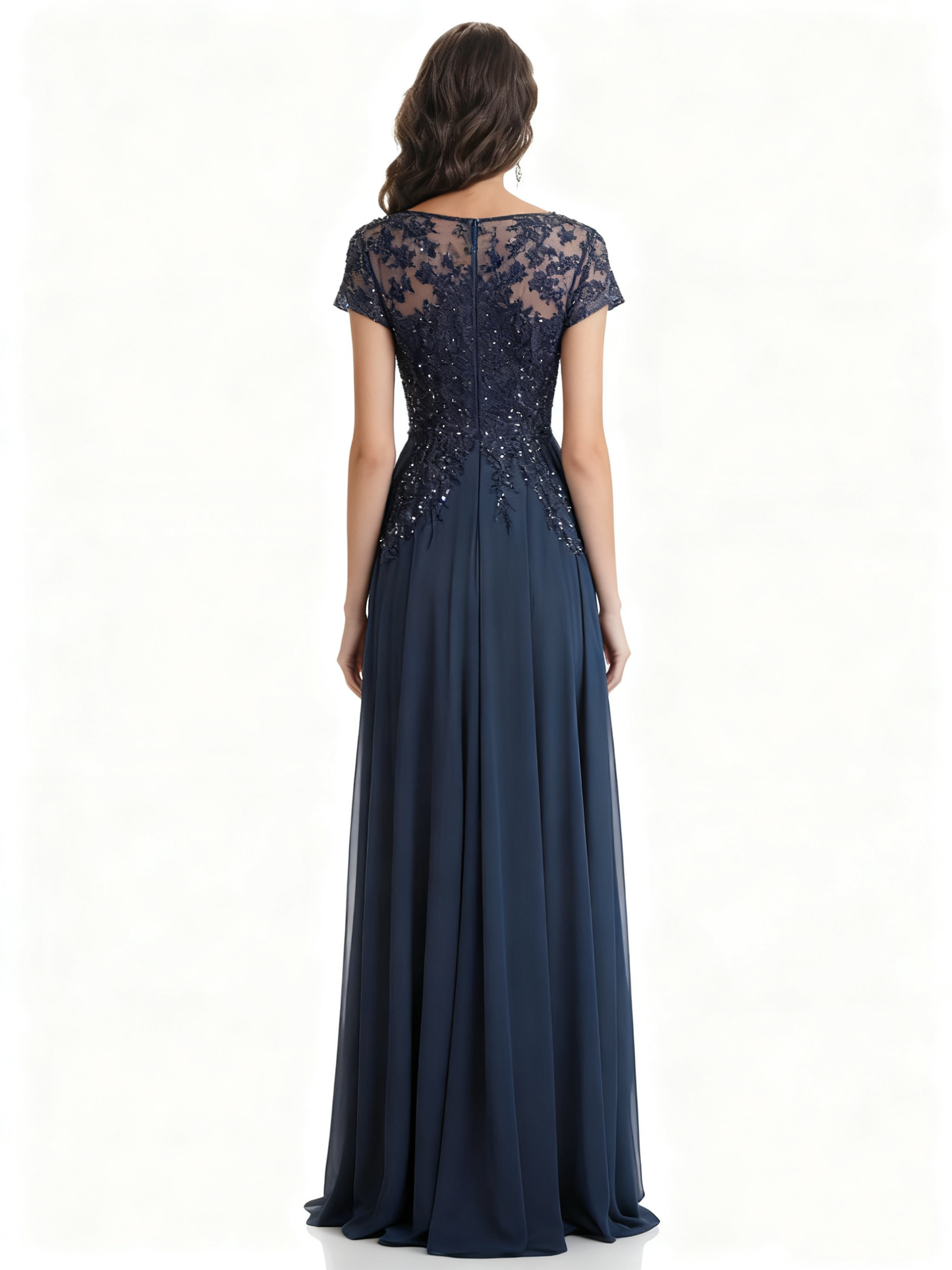 Elegant Short Sleeve Lace Chiffon A-Line Mother of The Bride Dresses