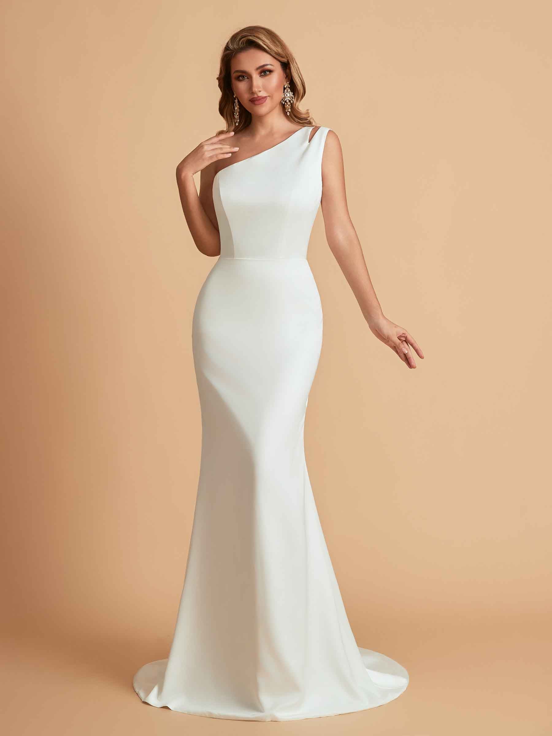 Elegant Satin One Shoulder Mermaid Side Slit Floor Length Bridesmaid