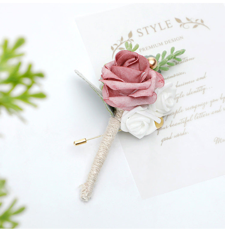 New Wedding Men Boutonniere Groomsman Brooch Flowers Green Leaves