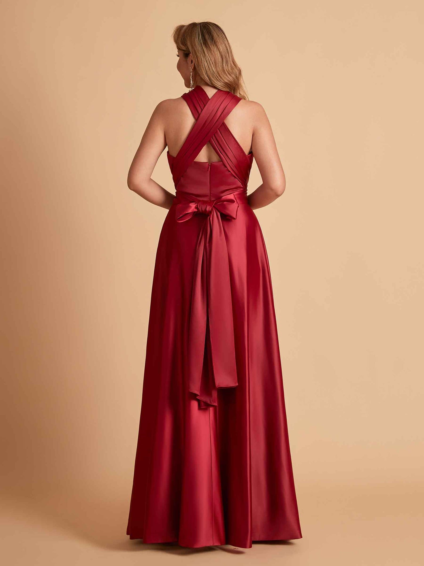 Sexy Satin A-line Convertible Side Slit Maxi Long Bridesmaid Dresses Online