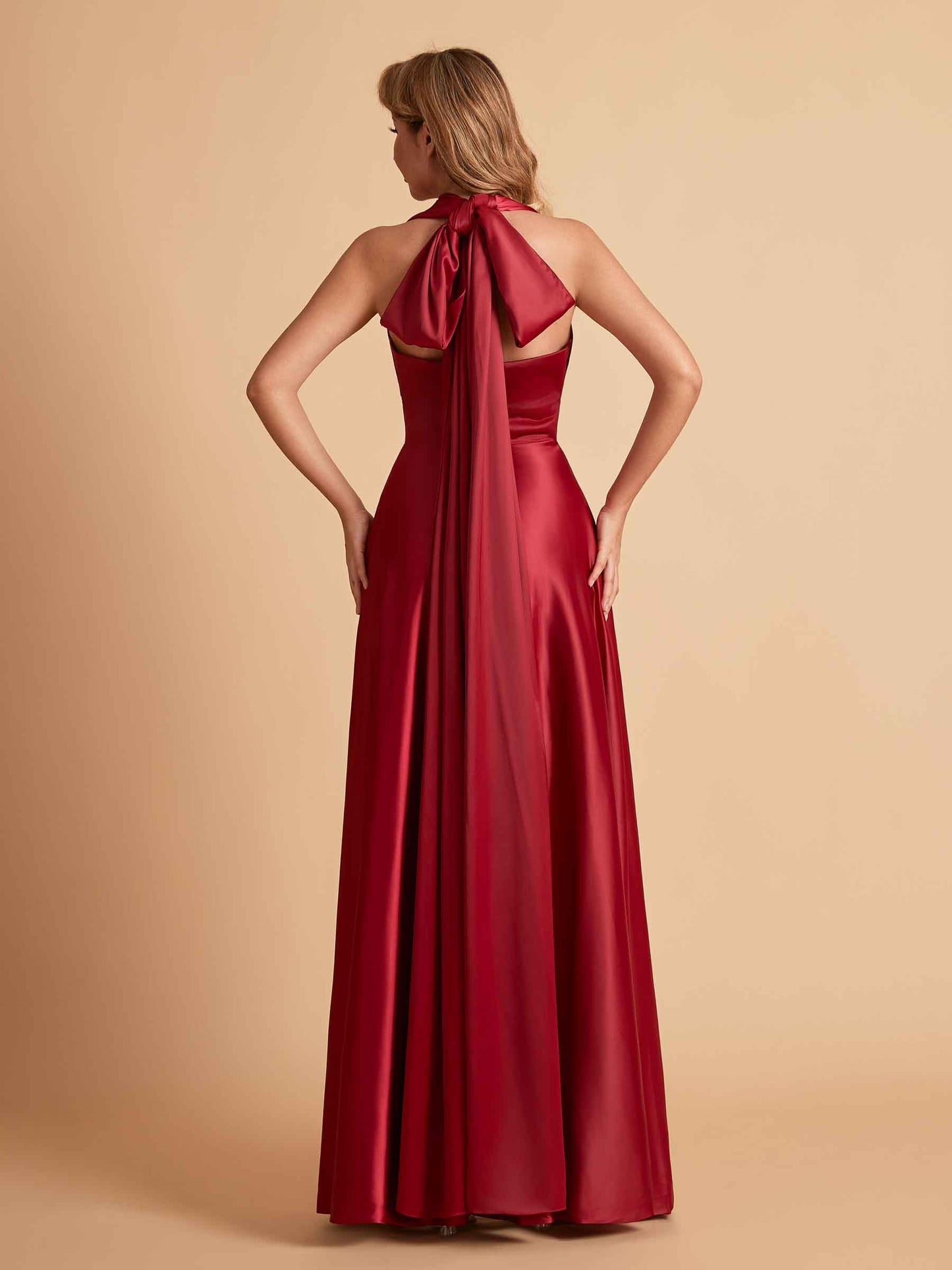 Sexy Satin A-line Convertible Side Slit Maxi Long Bridesmaid Dresses Online