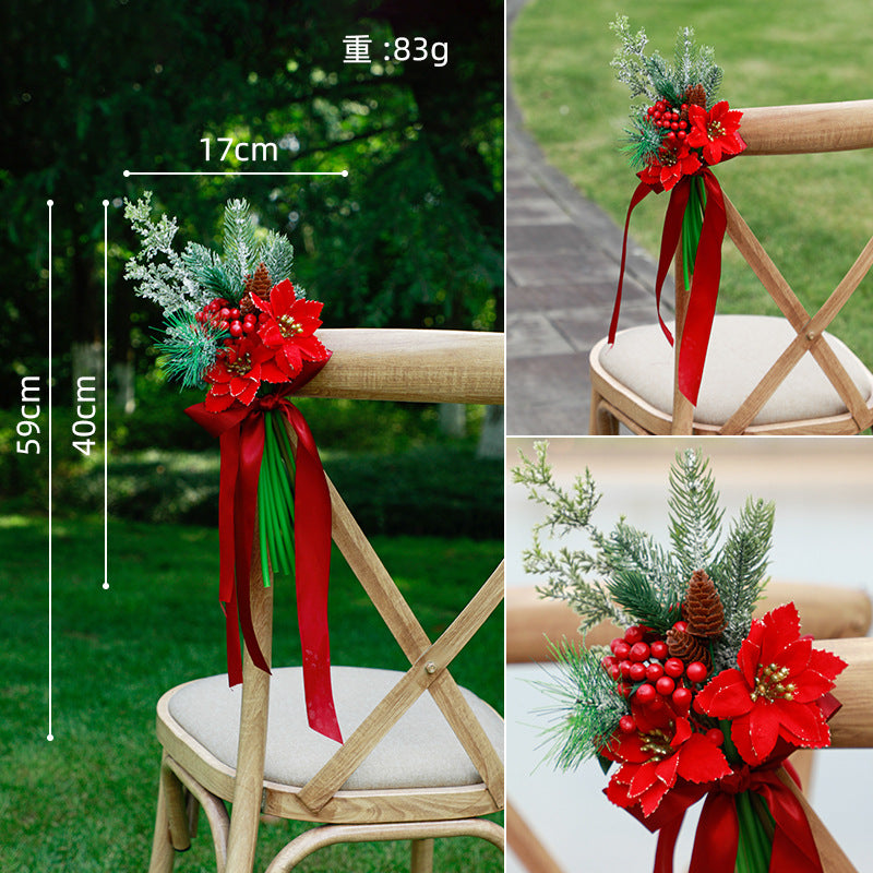 New Festival Outdoor Christmas Elements Chair Back Flower Simulation Flower Party Wedding Red Decorative Flower