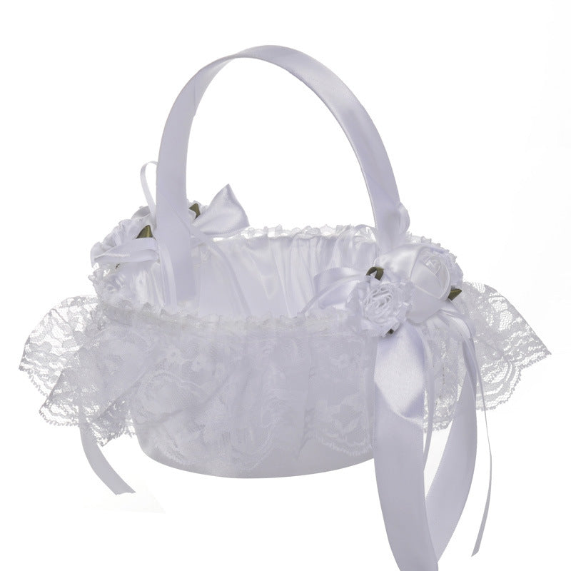 White Lace Flower Basket Creative Handmade Lace Wedding Flower Basket