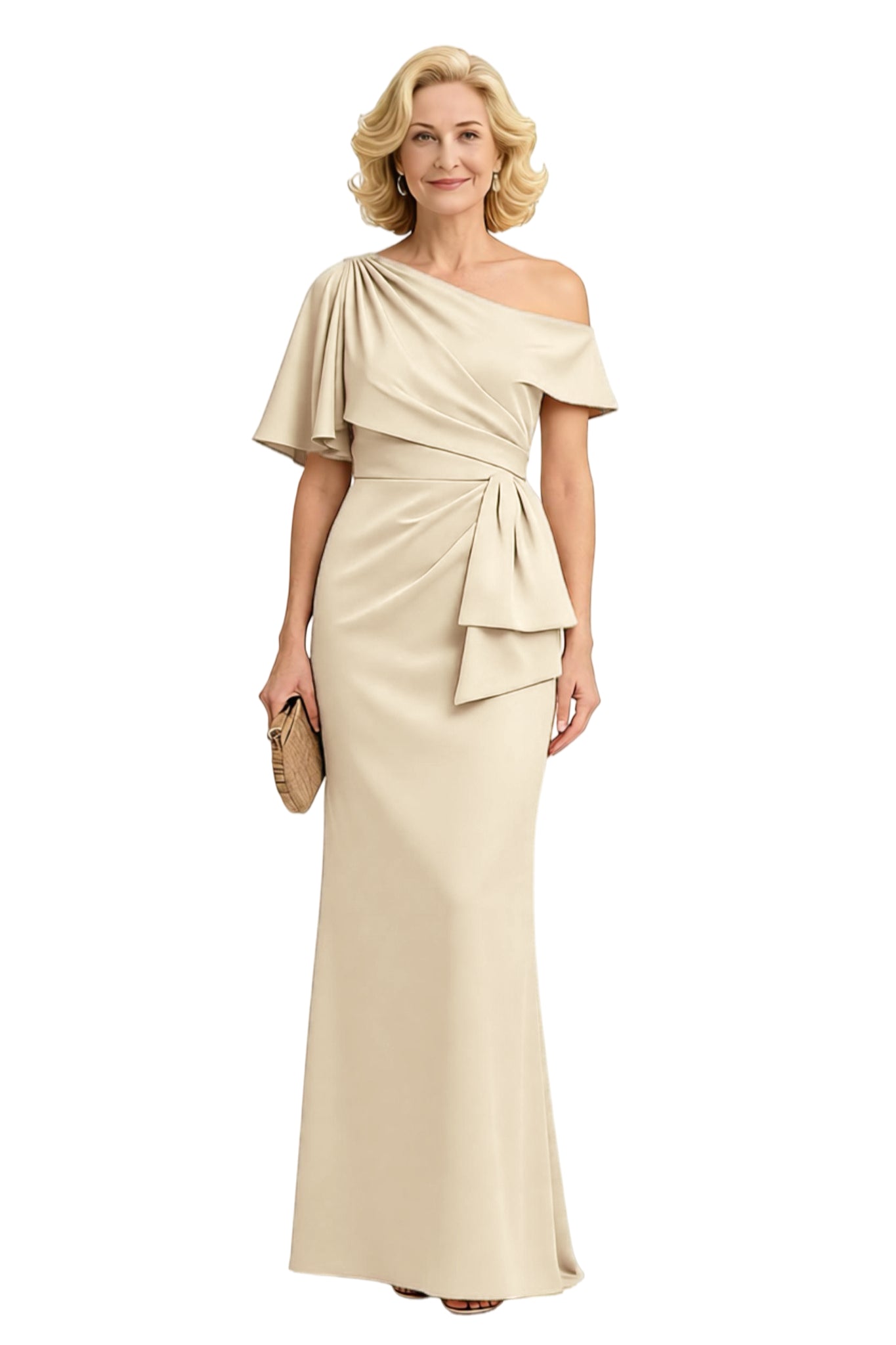 One Shoulder Mother of the Bride Dresses Champagne Satin Wedding Party Gowns for Moms