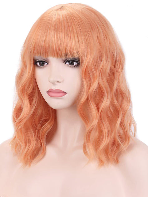 Wavy Wig With Air Bangs Women's Short Bob Colorful Wigs