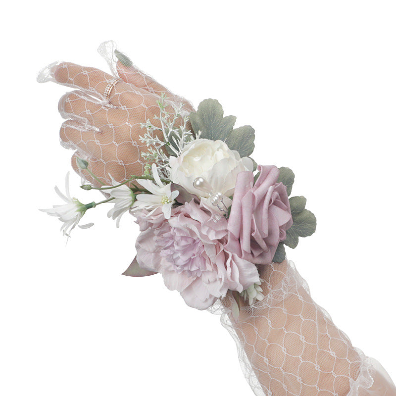 New Wedding Wrist Flower Bride Bridesmaid Hand Flower Rose Green Leaf Wrist Flower
