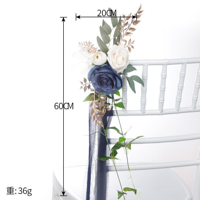 European Outdoor Party Wedding Gold Leaf Decoration Chair Back Flowers, CF17075