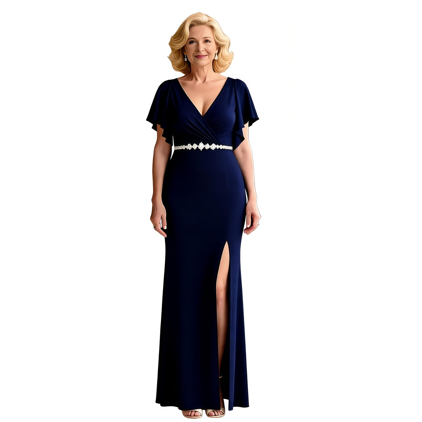 V-Neck Mother of the Bride Dresses Formal Dresses for Weddings A-Line Slit Wedding Guest Dresses