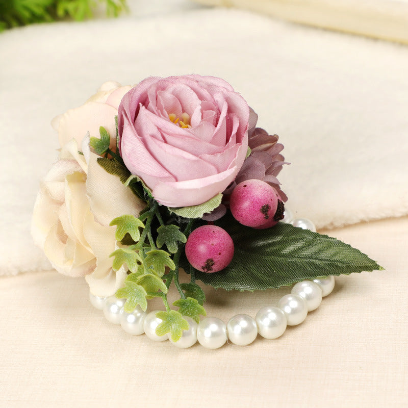 Wedding Sister Wrist Flower Bridesmaid Pearl Bracelet Wrist Decorative Flower