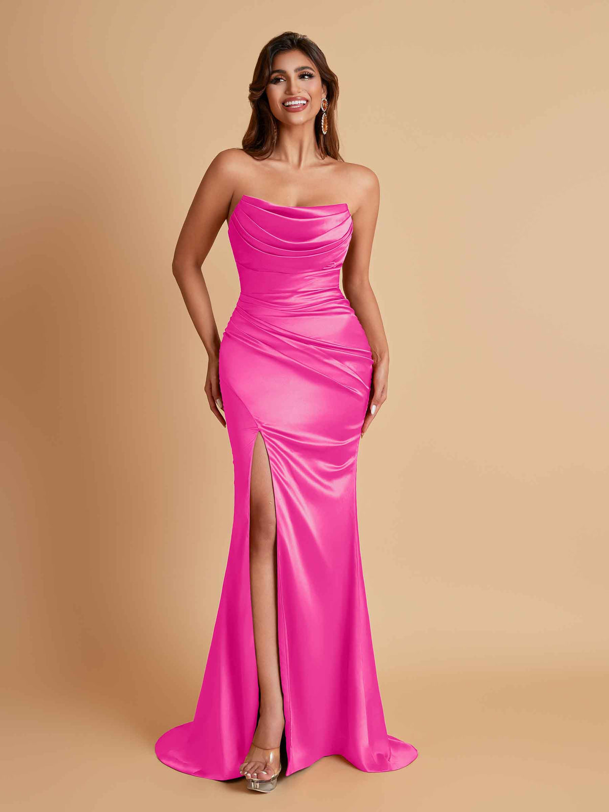 Sexy Soft Satin Mermaid Side Slit Floor-Length Mermaid Bridesmaid Dresses