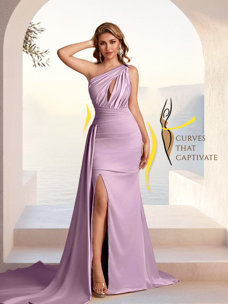 Sexy One Shoulder Beaded Lace Satin Mermaid Side Slit Long Bridesmaid Dresses Online