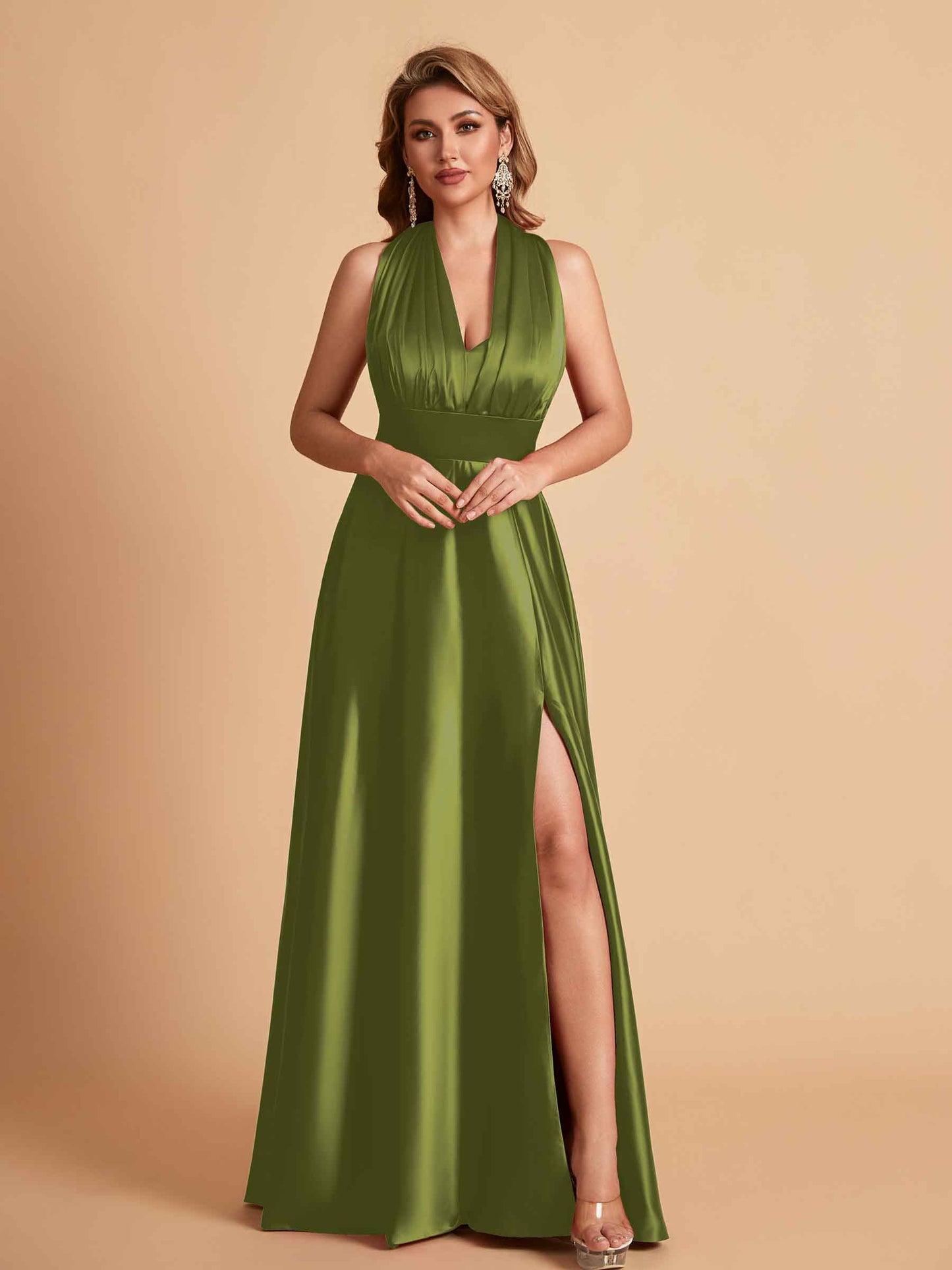 Sexy Satin A-line Convertible Side Slit Maxi Long Bridesmaid Dresses Online