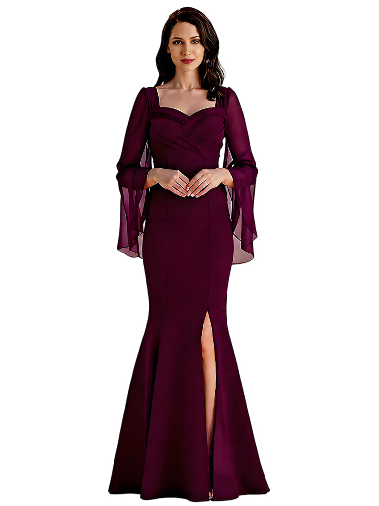 Slit Floor Length Mother of The Bride Dresses Long Chiffon Wedding Mom Dresses