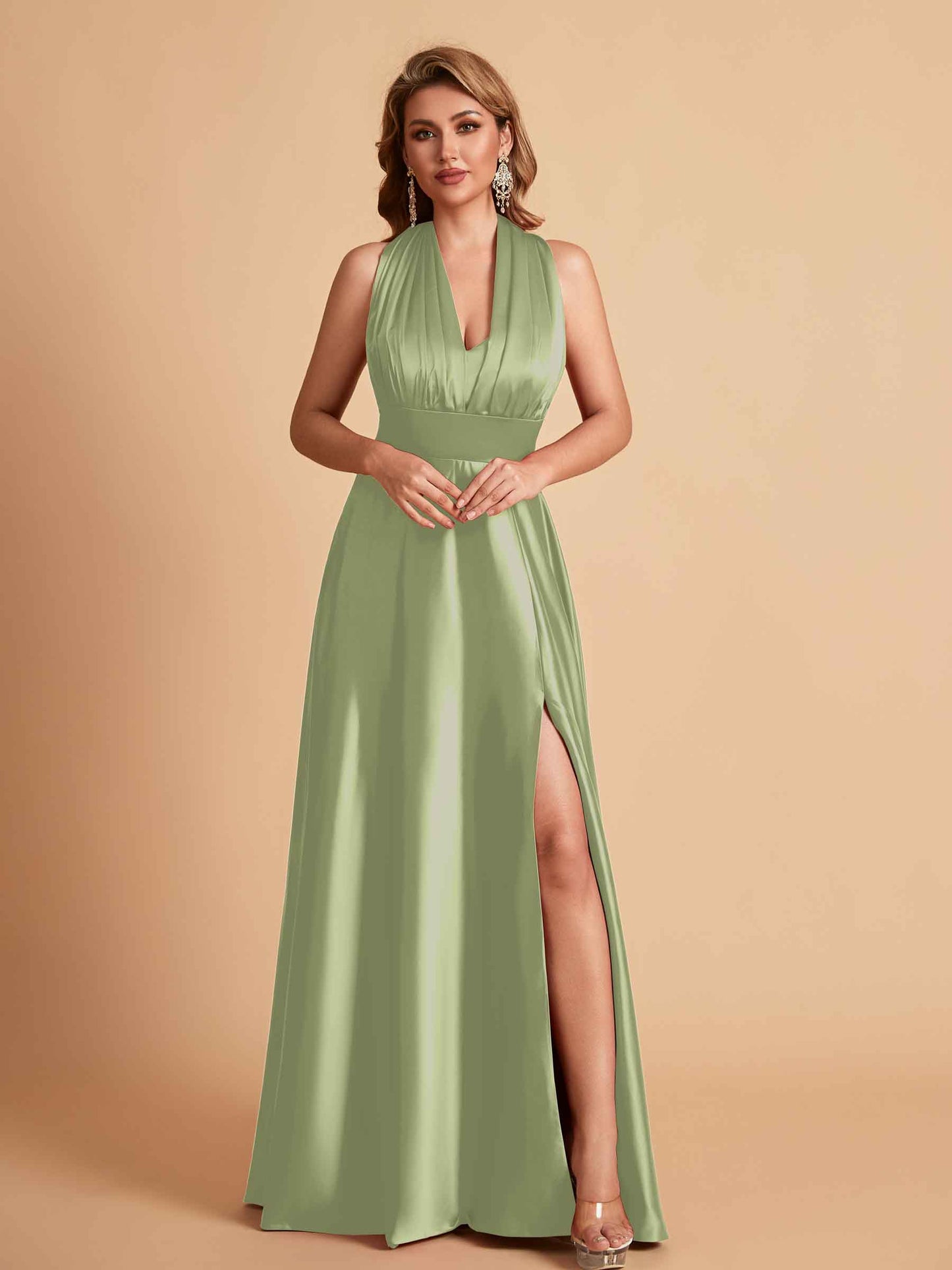 Sexy Satin A-line Convertible Side Slit Maxi Long Bridesmaid Dresses Online