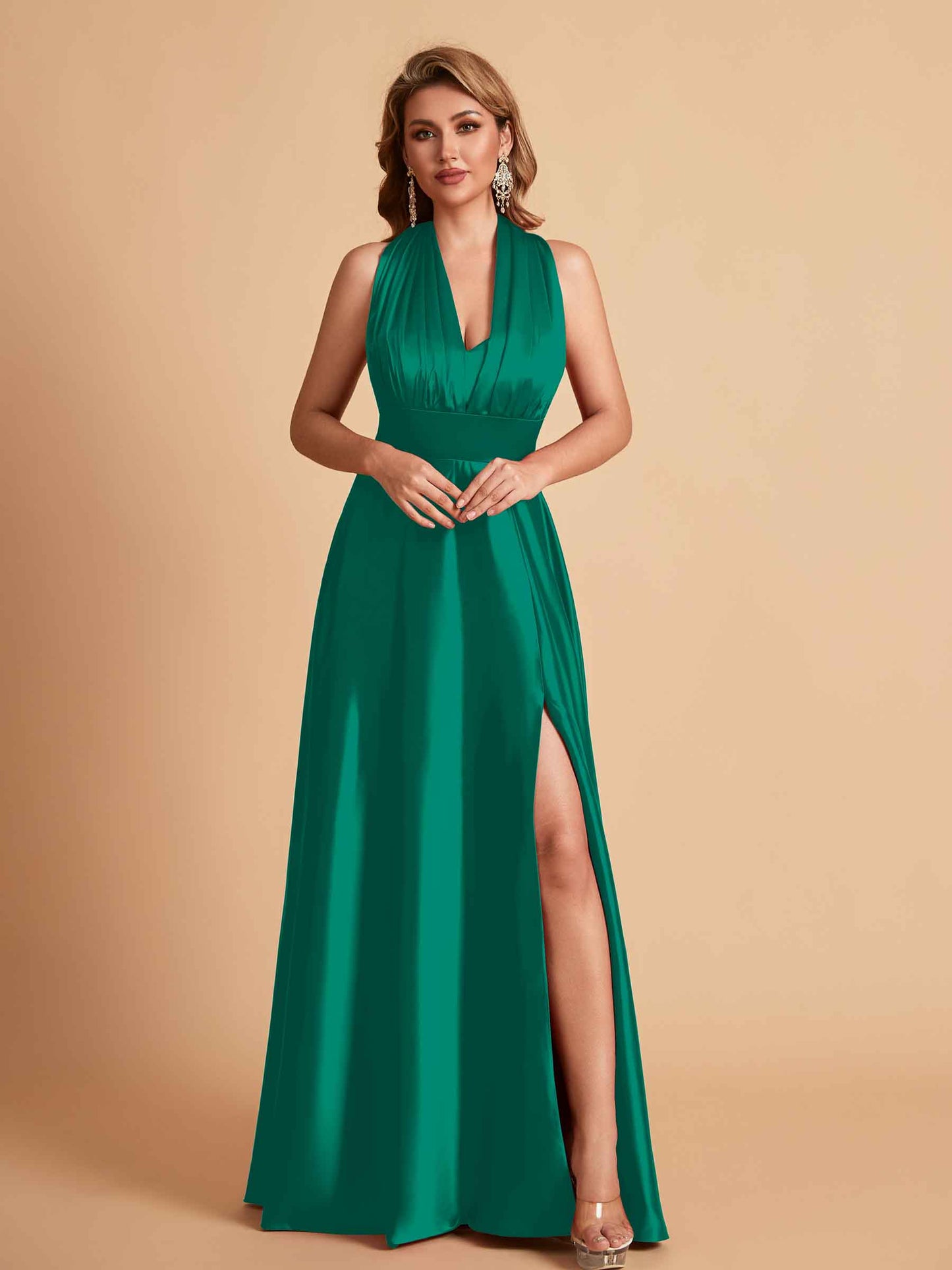 Sexy Satin A-line Convertible Side Slit Maxi Long Bridesmaid Dresses Online