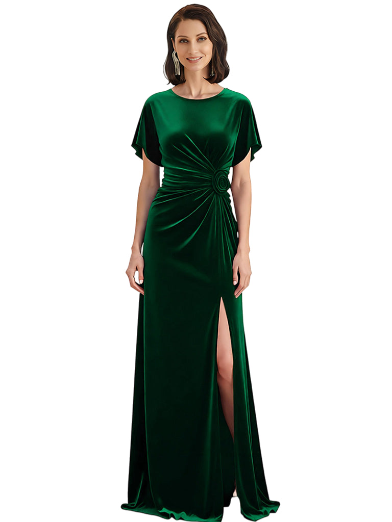 Slit Velvet Mother of The Bride Dresses Long Formal Bridesmaid Dresses For Mother