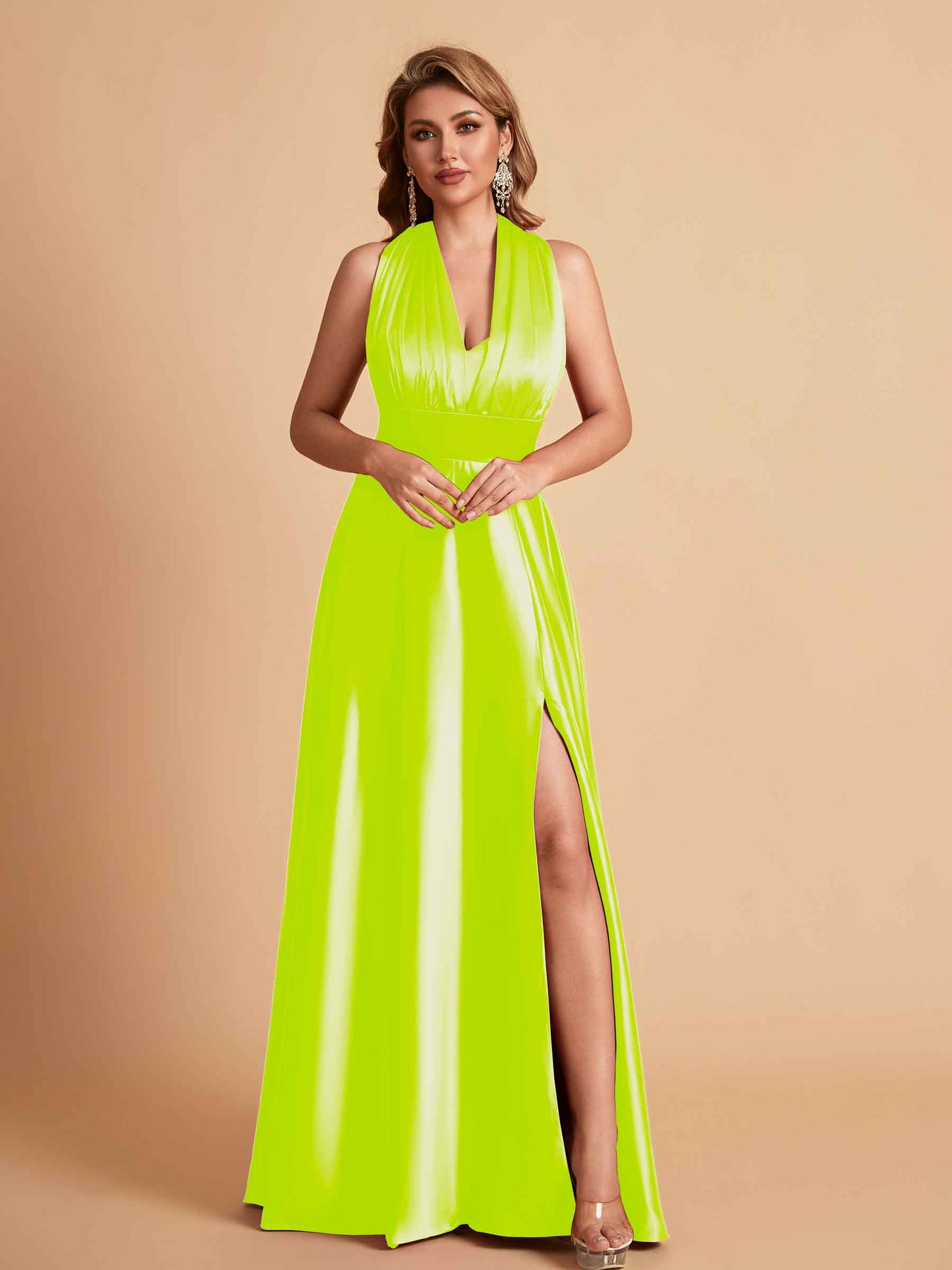 Sexy Satin A-line Convertible Side Slit Maxi Long Bridesmaid Dresses Online
