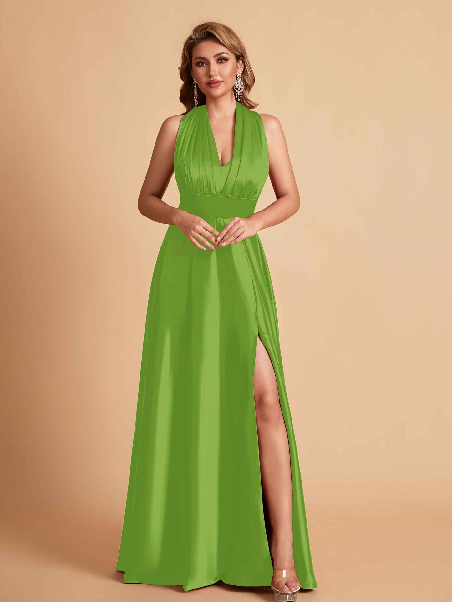 Sexy Satin A-line Convertible Side Slit Maxi Long Bridesmaid Dresses Online