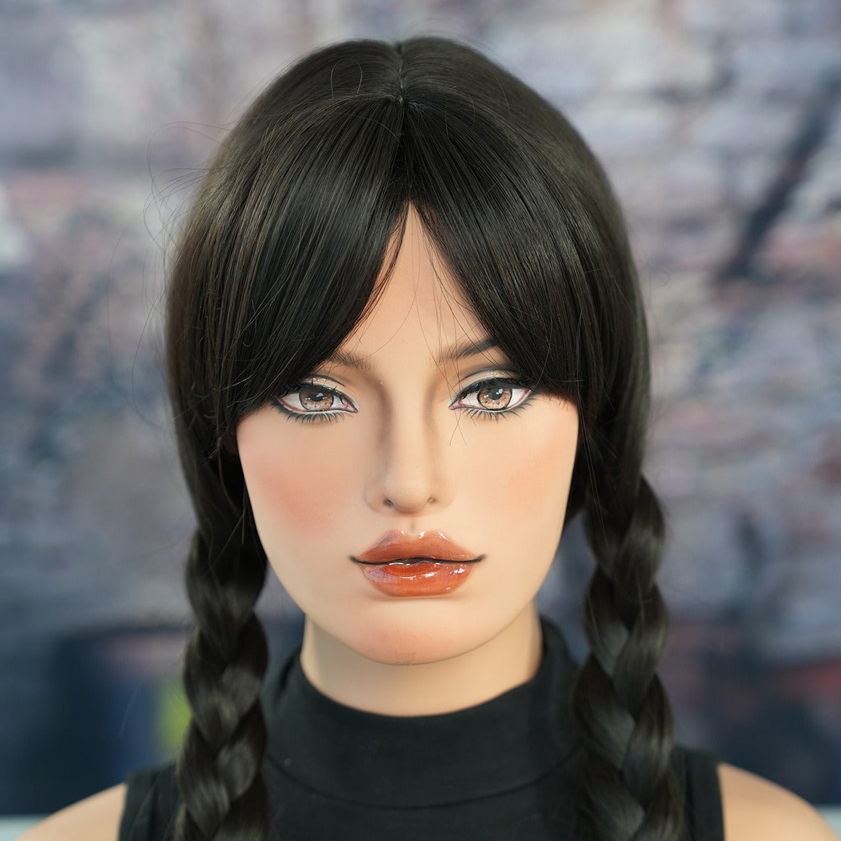 Wednesday Addams Wig Braided Black Wigs With Bangs for Halloween Party Costume Natural Hair for Cosplay