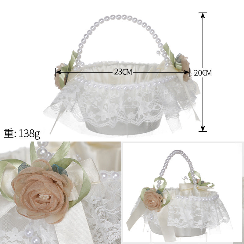 Wedding Flower Basket Flower Girl Bridesmaid Sprinkle Flower Basket White Bow Decoration