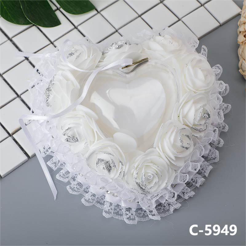 White Lace Heart Shape Wedding Ring Pillow Ring Boxes Bowknot Decoration