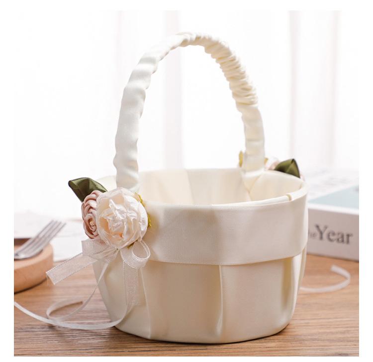 Satin Flower Lace Bow Small Portable Flower Basket
