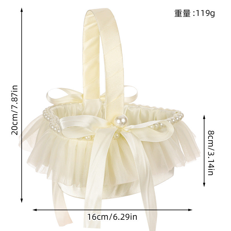 Creamy White Heart-Shaped Flower Basket With Bow Decoration, HL-5816